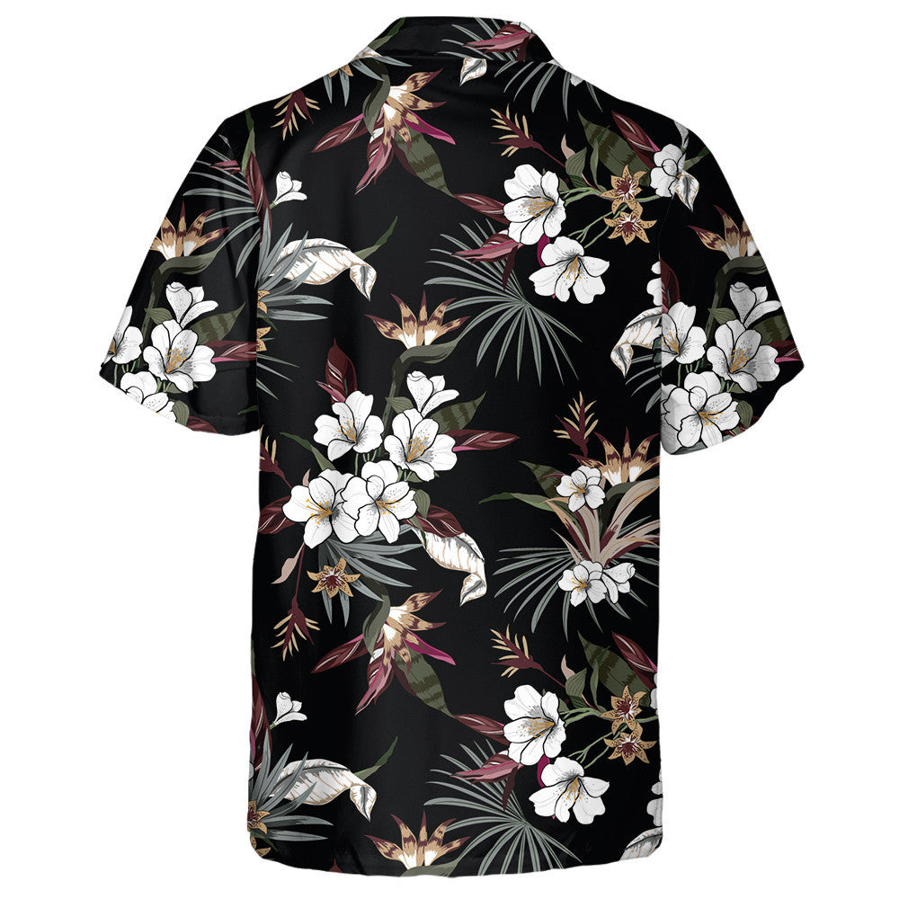 Patrún Uathúil Le Bláth Bán Tropical Agus Duilleoga Pailme Léine Haváí, Bronntanas Léine Haváís, Bronntanas Nollag