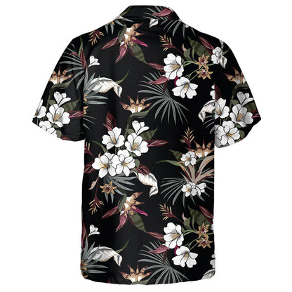 Patrún Uathúil Le Bláth Bán Tropical Agus Duilleoga Pailme Léine Haváí, Bronntanas Léine Haváís, Bronntanas Nollag