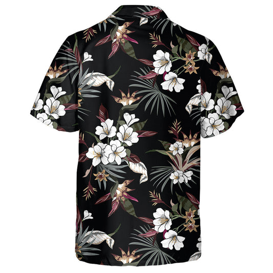 Patrún Uathúil Le Bláth Bán Tropical Agus Duilleoga Pailme Léine Haváí, Bronntanas Léine Haváís, Bronntanas Nollag