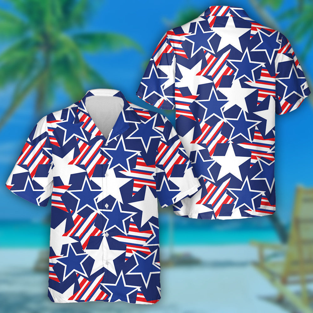 Medium USA Flag In Navy White And Red Pattern Hawaiian Shirt, Hawaiian Shirt Gift, Christmas Gift