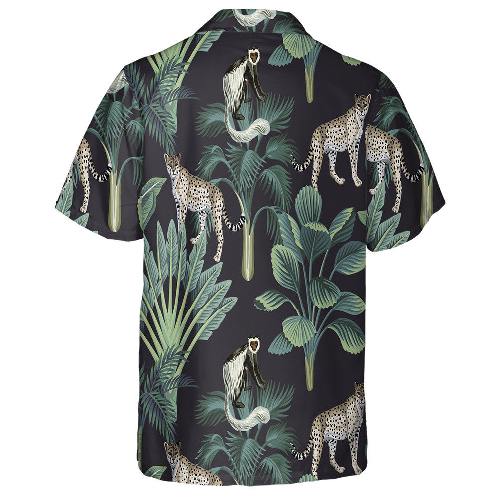 Tropical Vintage Monkey Leopard And Banana Tree Hawaiian Shirt, Hawaiian Shirt Gift, Christmas Gift