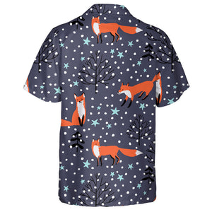 Foxes In The Woodland Stars Snow On The Black Background Hawaiian Shirt, Hawaiian Shirt Gift, Christmas Gift