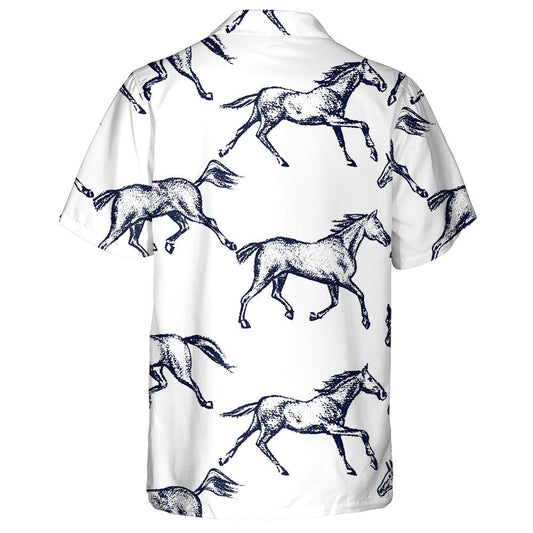 Beautiful Hand Drawn Running Thoroughbred Horses Hawaiian Shirt, Hawaiian Shirt Gift, Christmas Gift