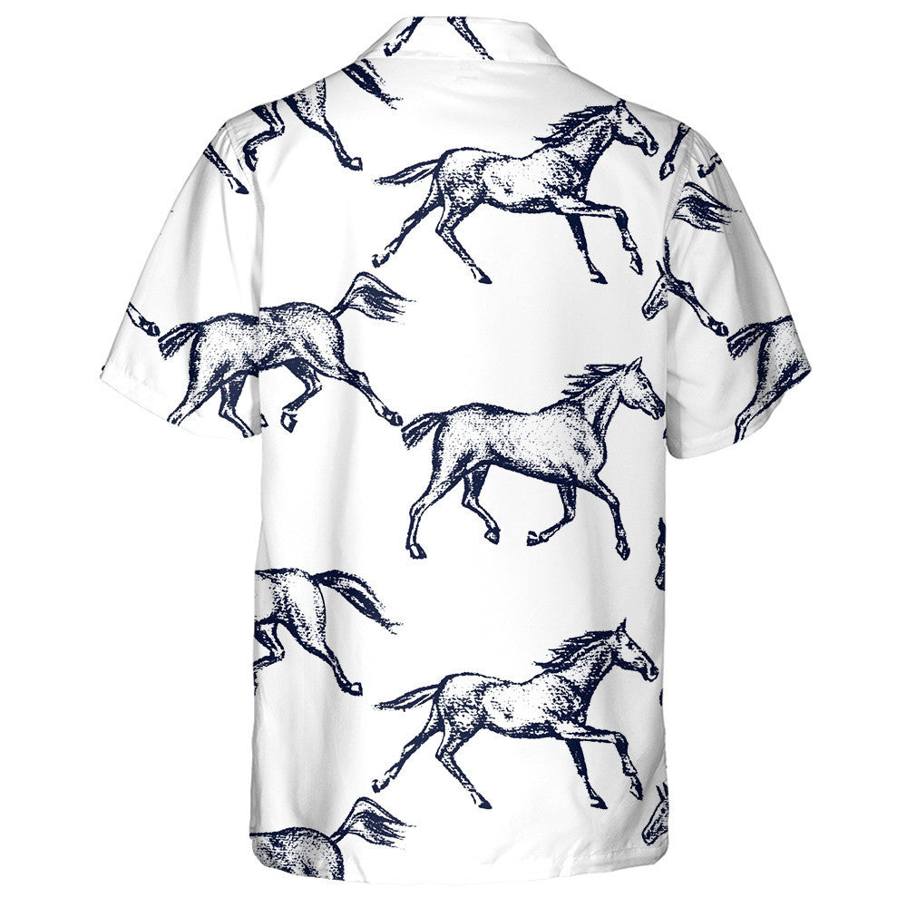 Beautiful Hand Drawn Running Thoroughbred Horses Hawaiian Shirt, Hawaiian Shirt Gift, Christmas Gift