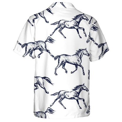 Beautiful Hand Drawn Running Thoroughbred Horses Hawaiian Shirt, Hawaiian Shirt Gift, Christmas Gift