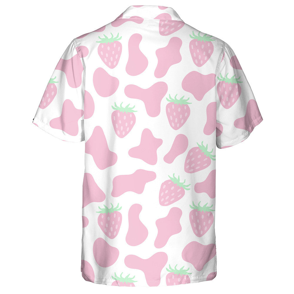 Cartoon Cow Skin Texture And Strawberries Hawaiian Shirt, Hawaiian For Gift