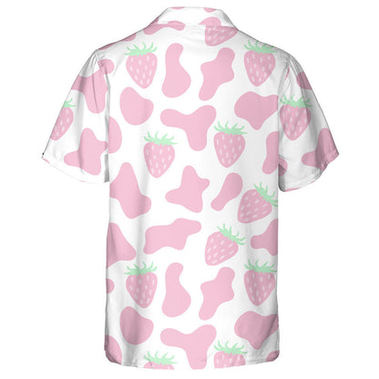 Cartoon Cow Skin Texture And Strawberries Hawaiian Shirt, Hawaiian For Gift