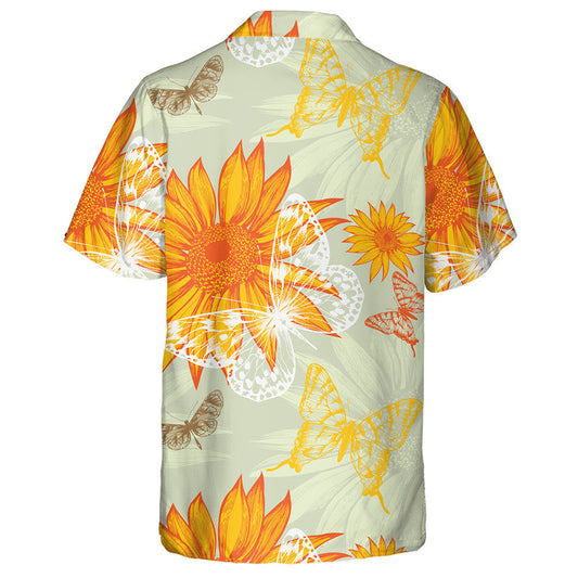 Beautiful Summer Insects And Ornage Sunflower Pattern Hawaiian Shirt, Hawaiian Shirt Gift, Christmas Gift