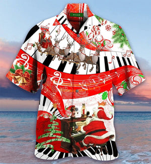 Hawaiian Shirt Christmas Background With Piano Keyboard And Santa Pattern, Hawaiian Shirt Gift, Christmas Gift