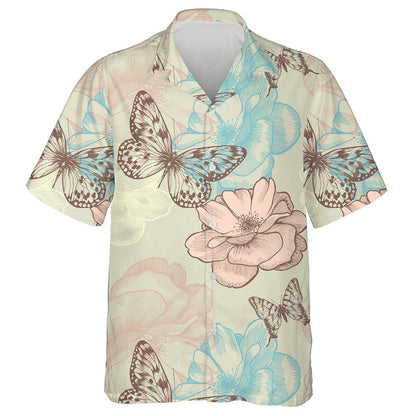 Theme Floral With Roses And Butterflies Hawaiian Shirt,Hawaiian Shirt Gift, Christmas Gift