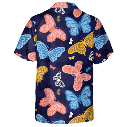 Theme Fantasy Butterflies Hand Drawn On Dark Hawaiian Shirt, Hawaiian Shirt Gift, Christmas Gift