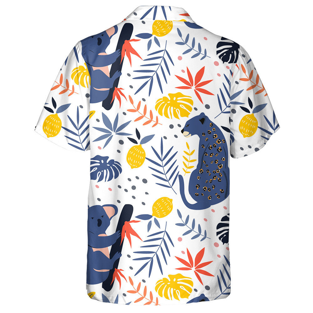 Ainmhithe Fiáine Liopard Le Koala Agus Duilleoga Pailme Léine Haváís, Bronntanas Léine Haváís, Bronntanas Nollag