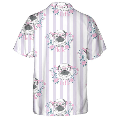 Hello Lovely Bulldog And Pink Flowers Hawaiian Shirt, Hawaiian For Gift