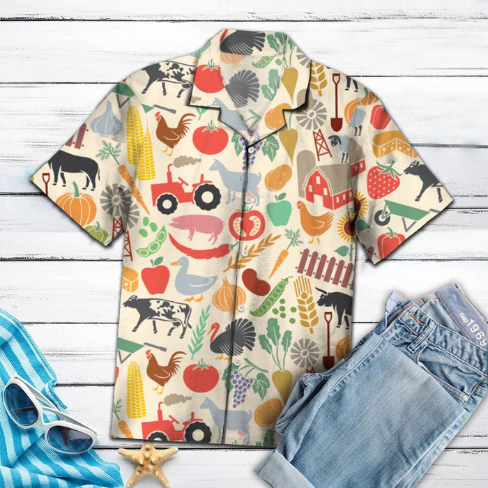 Amazing Farmer Animal And Plant Doodle Art Pattern Hawaiian Shirt, Hawaiian Shirt Gift, Christmas Gift