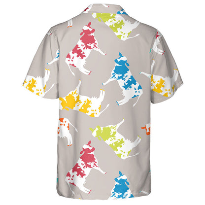 Hand Drawn Colourful Cows On Grey Hawaiian Shirt, Hawaiian For Gift