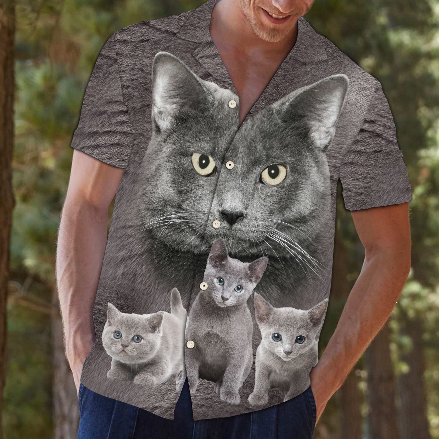 Gray Russian Cat Staring At You Hawaiian Shirt,Hawaiian Shirt Gift, Christmas Gift