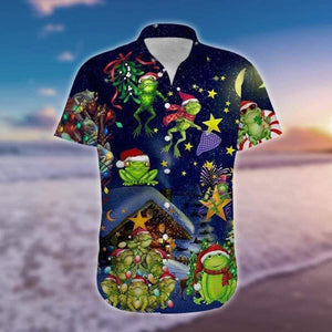 At Night Christmas Frog Dancing Design Hawaiian Shirt, Hawaiian For Gift