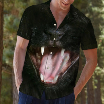 Greannmhar Cat Dubh Béil Oscailte Patrún Dorcha Léine Haváís Bronntanais Léine Haváís, Bronntanas Nollag