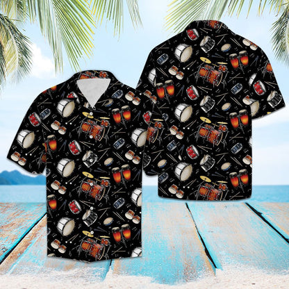 Retro Drum Set Studio In Black Hawaiian Shirt,Hawaiian Shirt Gift, Christmas Gift
