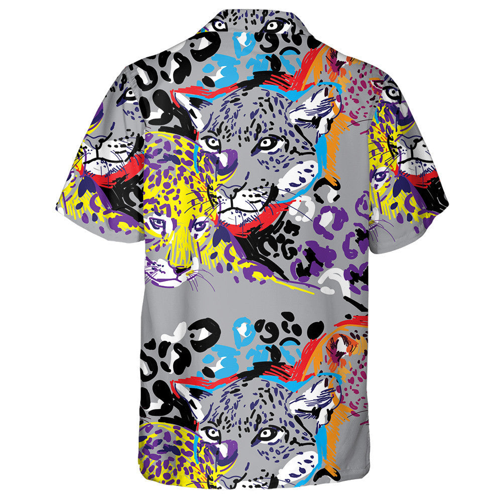 Animal With Leopards Pop Art Colorful Background Hawaiian Shirt, Hawaiian Shirt Gift, Christmas Gift