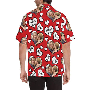 Doodle White Hearts On Red Custom Photo And Number Hawaiian Shirt, Hawaiian Shirt Gift, Christmas Gift