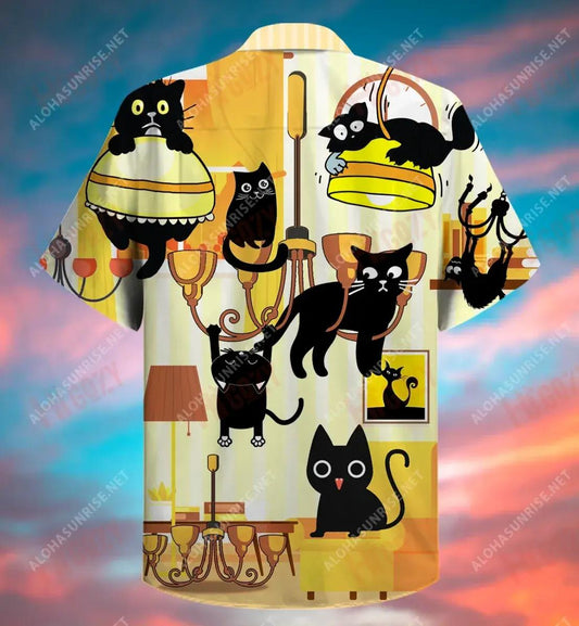 Cats Swing Chandeliers Short Short Sleeve Shirt Vacation Aloha Shirt Vintage Hawaiian Shirts Funny Hawaiian Shirts, Hwaiian For Gift