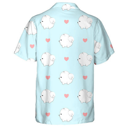 Pomeranian Dogs And Hearts Isolated Background Hawaiian Shirt,Hawaiian Shirt Gift, Christmas Gift
