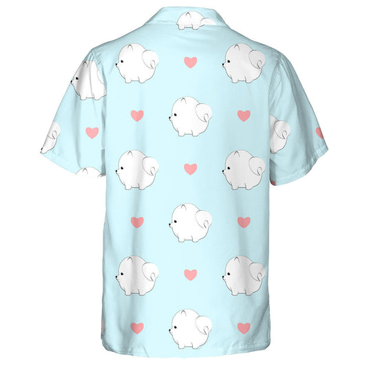 Pomeranian Dogs And Hearts Isolated Background Hawaiian Shirt,Hawaiian Shirt Gift, Christmas Gift