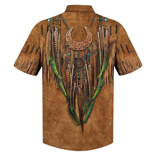 Native American Hawaiian Shirt Brown Tribal Style Beautiful Design, Hawaiian Shirt Gift, Christmas Gift