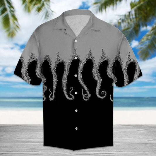 Black And Gray Octoups Hawaiian Shirt, Hawaiian For Gift