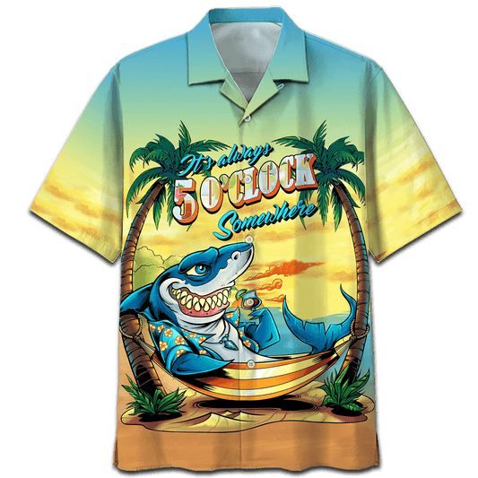 Shark On The Beach Design Hawaiian Shirt,Hawaiian Shirt Gift, Christmas Gift
