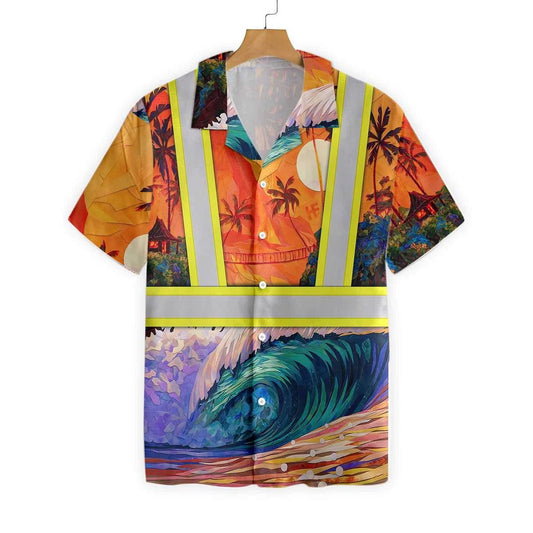 Oibrí iarainn Emerald Wave Tropical Palm Trế Dearadh Ealaín Léine Haváís, Bronntanas Léine Haváís, Bronntanas Nollag