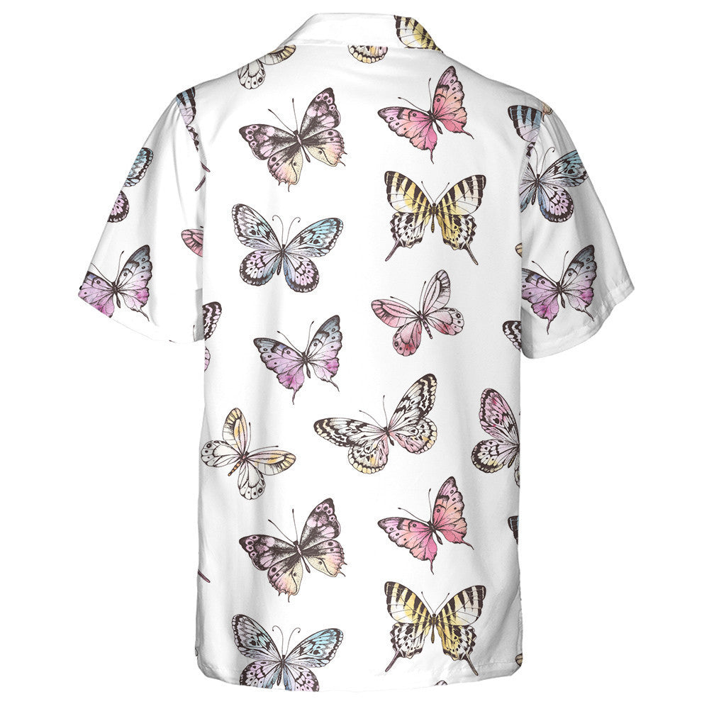 Hand Drawn Butterfly Silhouettes With Watercolor Hawaiian Shirt, Hawaiian For Gift