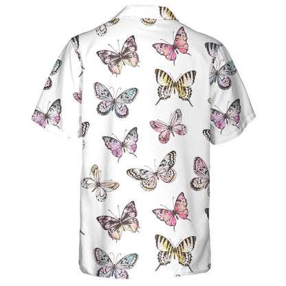 Hand Drawn Butterfly Silhouettes With Watercolor Hawaiian Shirt, Hawaiian For Gift