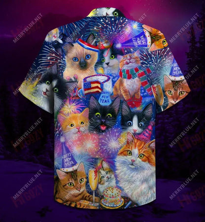 Guíonn Cait Athbhliain faoi Mhaise Duit Léine Haváise Gearr Samhradh Aloha Shirt Léine Oirbheartaíochta Haváís Patrún Léine Haváíais, Bronntanas Léine Haváís, Bronntanas Nollag