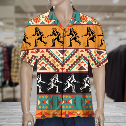 Vintage Border Amazing Big Foot Pattern Hawaiian Shirt, Hawaiian Shirt Gift, Christmas Gift