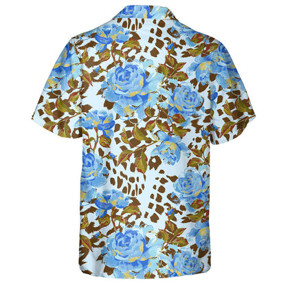 Large Roses And Leaves On Leopard Background Hawaiian Shirt, Hawaiian Shirt Gift, Christmas Gift