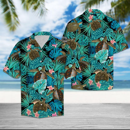 Summer Turtle Tropical Jungle Design Hawaiian Shirt,Hawaiian Shirt Gift, Christmas Gift