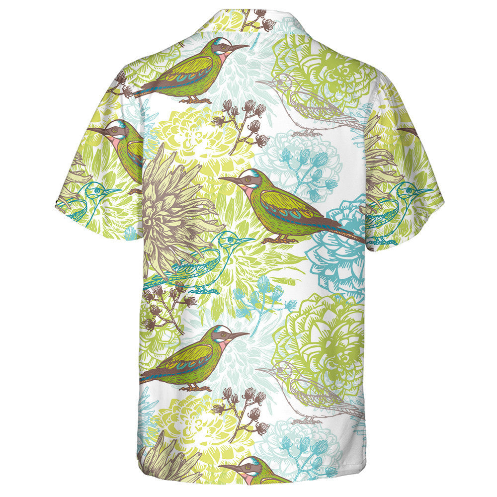 Colorful Birds And Beautiful Dahlia Flowers Hawaiian Shirt, Hawaiian For Gift