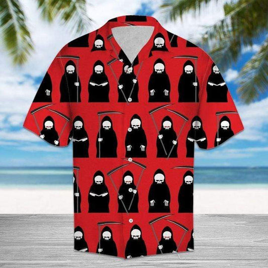 Red Amazing Grim Reaper Seamless Design Hawaiian Shirt,Hawaiian Shirt Gift, Christmas Gift