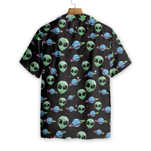 Alien Planet On Black Background Pattern Hawaiian Shirt, Hawaiian For Gift