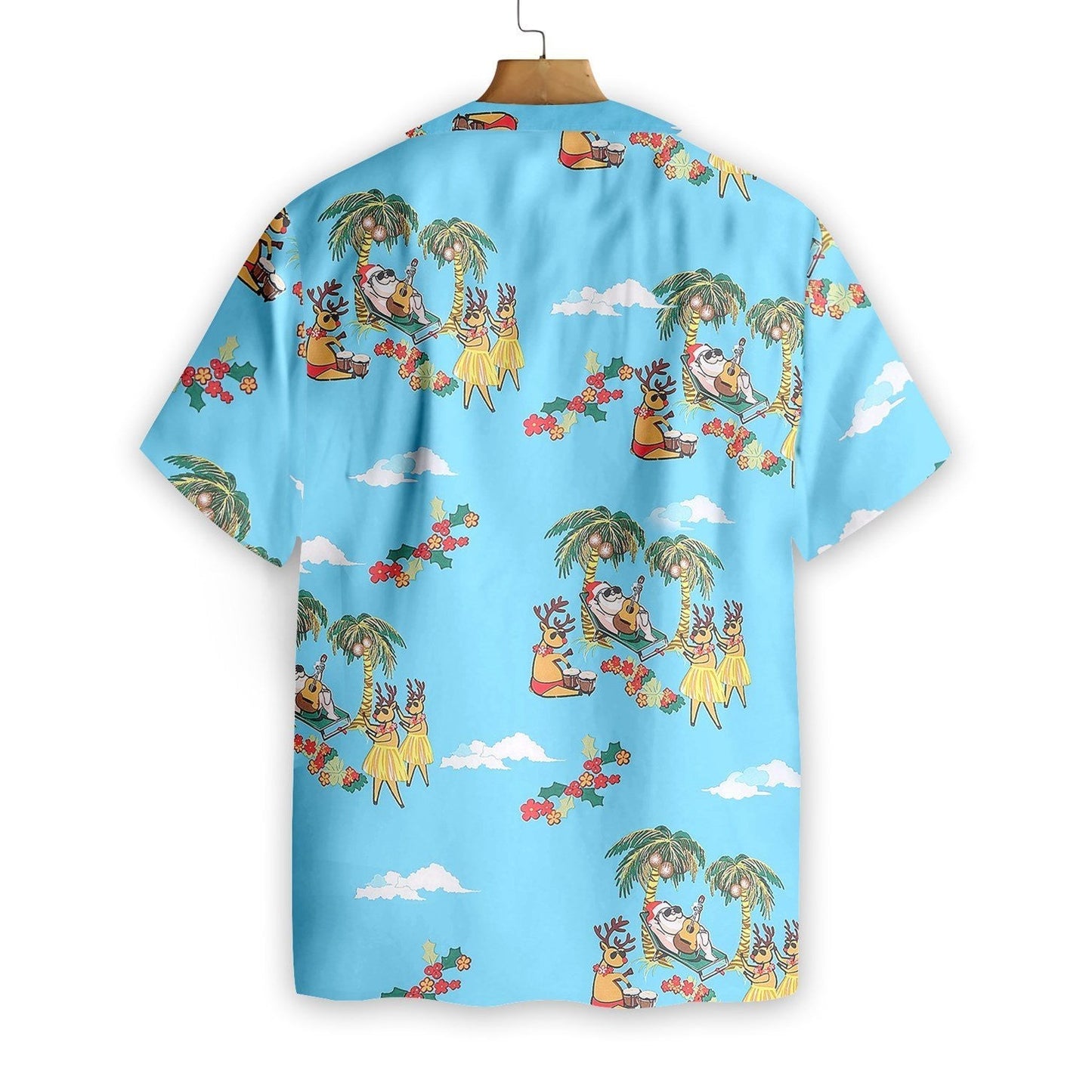 Nollaig Shona Daidí na Nollag ar Spéir Gorm Dearadh Léine Haváís, Bronntanas Léine Haváís, Bronntanas Nollag.