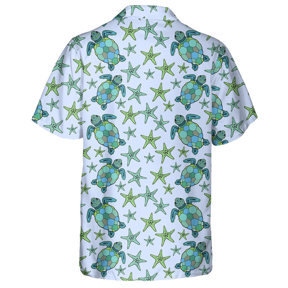 Blue Sea Turtle And Green Starfish Hawaiian Shirt, Hawaiian For Gift