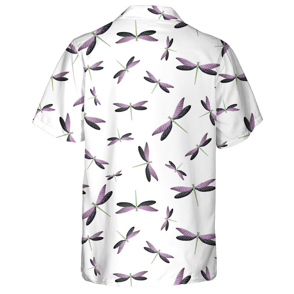 Colorful Flying Water Dragonfly On White Hawaiian Shirt, Hawaiian For Gift