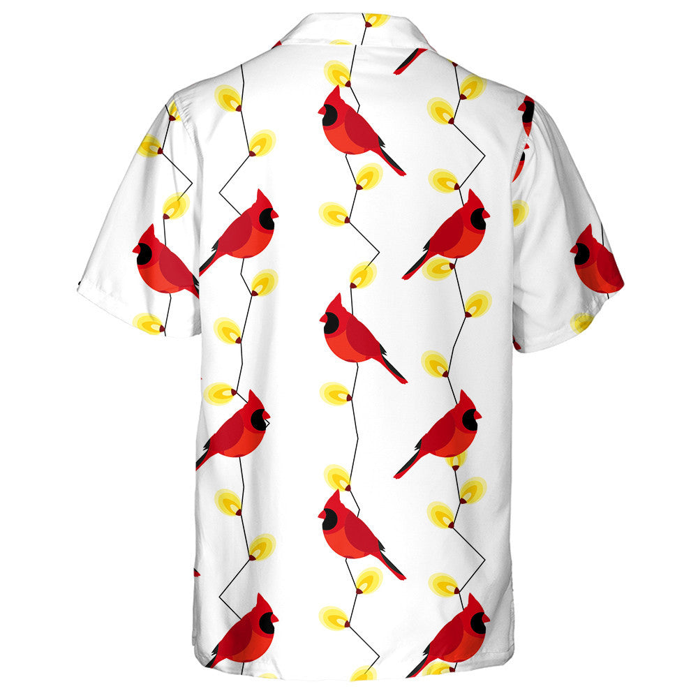Red Cardinal Bird And Garland With Lights Hawaiian Shirt, Hawaiian Shirt Gift, Christmas Gift