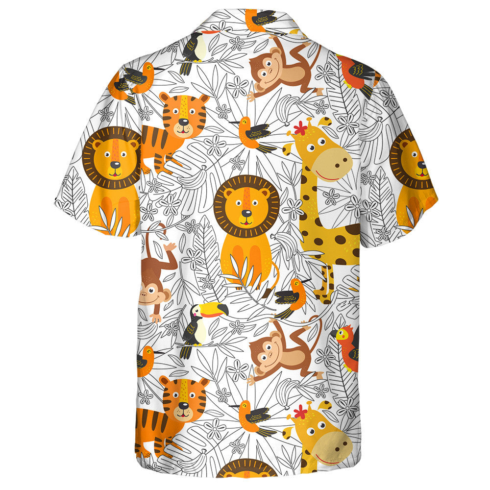 Sketchy Coloring Palm Jungle With Animals Pattern Hawaiian Shirt, Hawaiian Shirt Gift, Christmas Gift