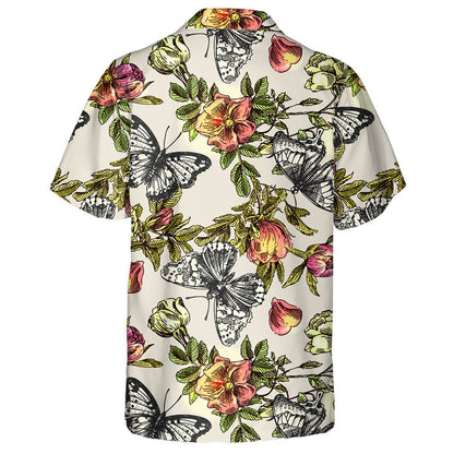 Láimhe Tarraingthe As Féileacáin Agus Bláthanna Léine Haváíais Stíl Boho, Bronntanas Léine Haváís, Bronntanas Nollag