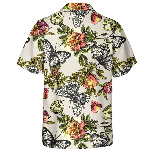 Láimhe Tarraingthe As Féileacáin Agus Bláthanna Léine Haváíais Stíl Boho, Bronntanas Léine Haváís, Bronntanas Nollag