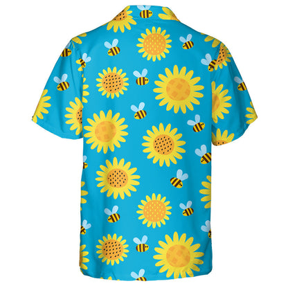 Flying Cartoon Bees And Flowers On Blue Hawaiian Shirt, Hawaiian Shirt Gift, Christmas Gift