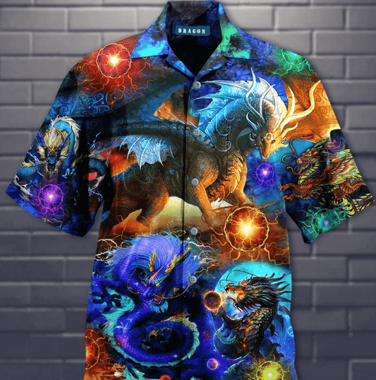 Amazing Dragon With Thunder Color Design Hawaiian Shirt, Hawaiian For Gift